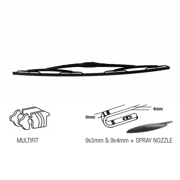 Durite Heavy-Duty 24" 600mm Wiper Blade - Washer Nozzle & Hook Fitting